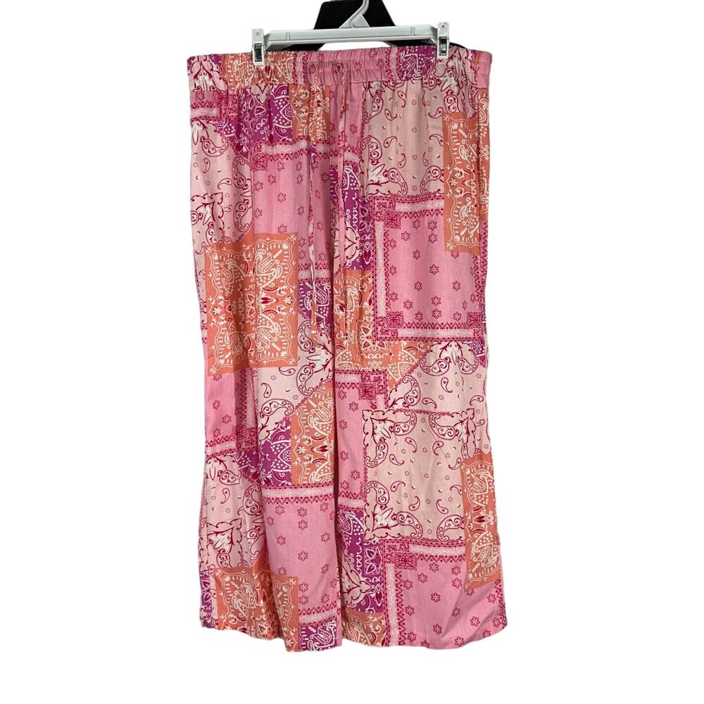 Hester & Orchard Womens XL Linen Blend Wide Leg Pants Pink Orange Patchwork